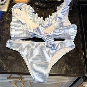 Blue and White Striped Bikini